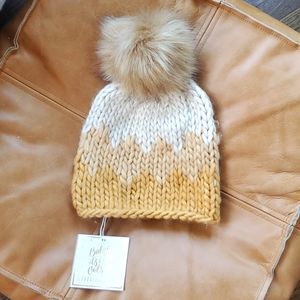 Nordstrom Tan Knit Pom Pom Beanie
